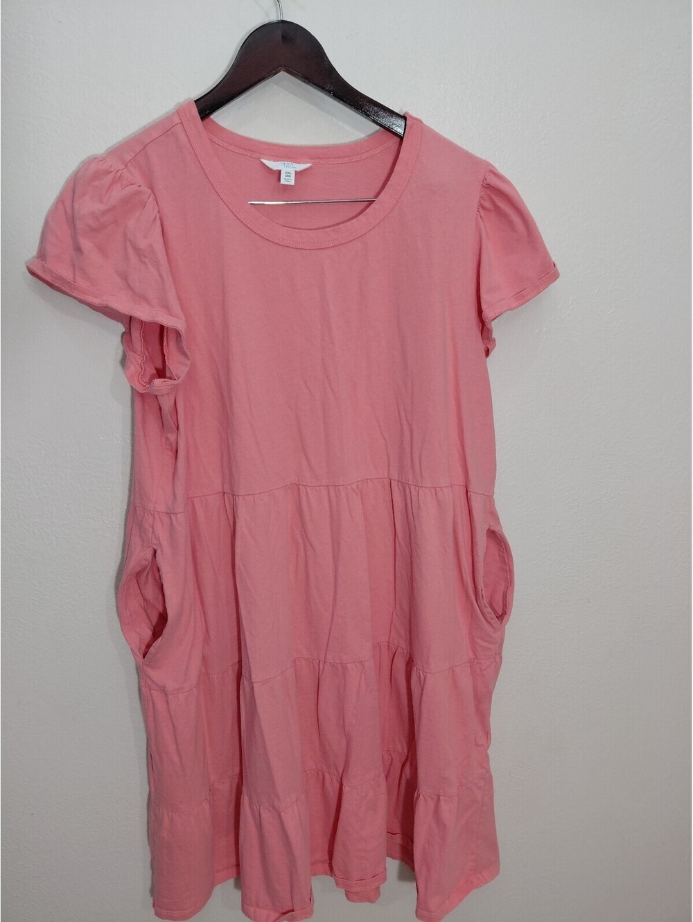 Time and Tru Women's Pink Short Sleeve Tiered Dress XXL